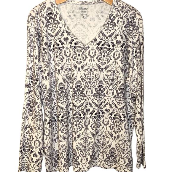 Chico's Top NWT Women's Size 4 (2X) Madam Maria Long Sleeve Modern Ecru Leisure - Picture 1 of 7